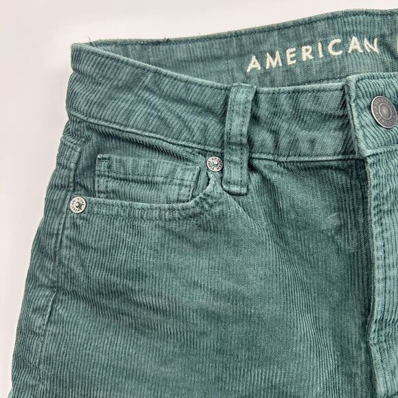 American Eagle Mom Straight Jeans Green Corduroy Size 000 Cotton Blend Stretch - Picture 6 of 11